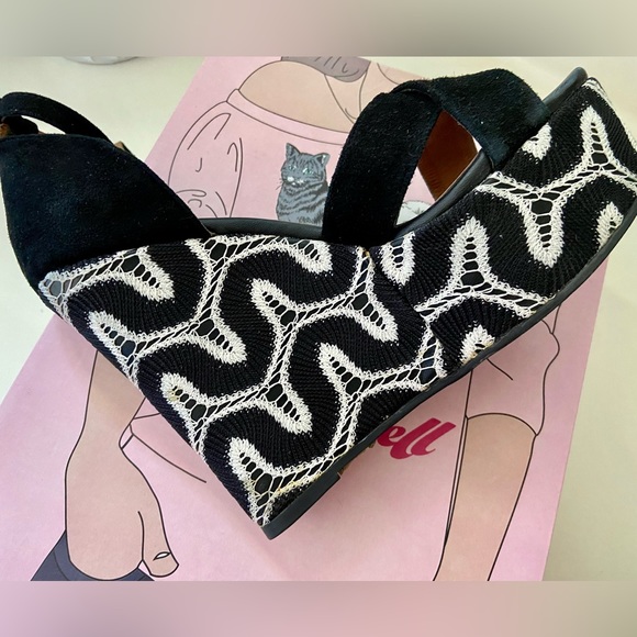 Jeffrey Cambell x Free People Black & White Suede + Crochet Wedge Heels - Picture 7 of 7